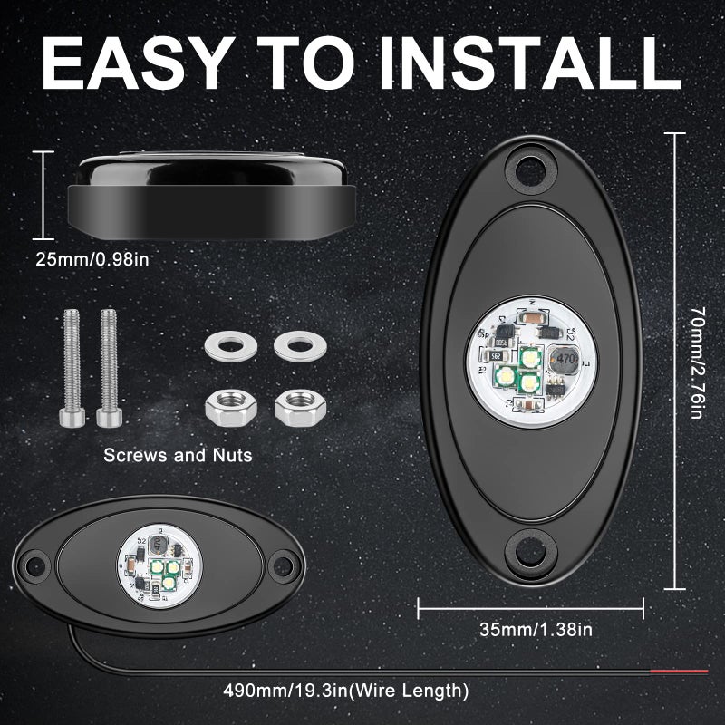 YONEDA 4 Pods White Rock Lights 6000K Ultra Bright LED Underglow Lights IP68 Waterproof for Trucks SUV UTV ATV RZR Car Boats Pickup Motorcycle - Image 5